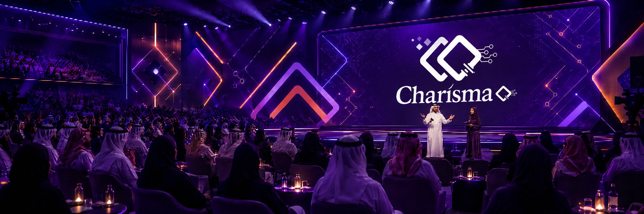 CharismaQ live event with a large audience and CharismaQ branding on the main stage screen